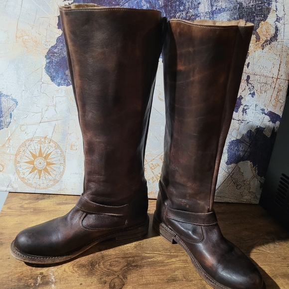 Bed Stu Stunning Distressed Brown Leather Tall Boots with Zippers And Buckle - Picture 10 of 16